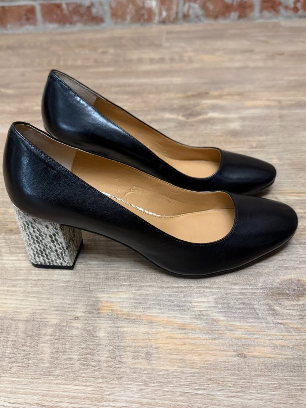 Calvin Klein Cirila Black Snake Block Heel Size 7.5